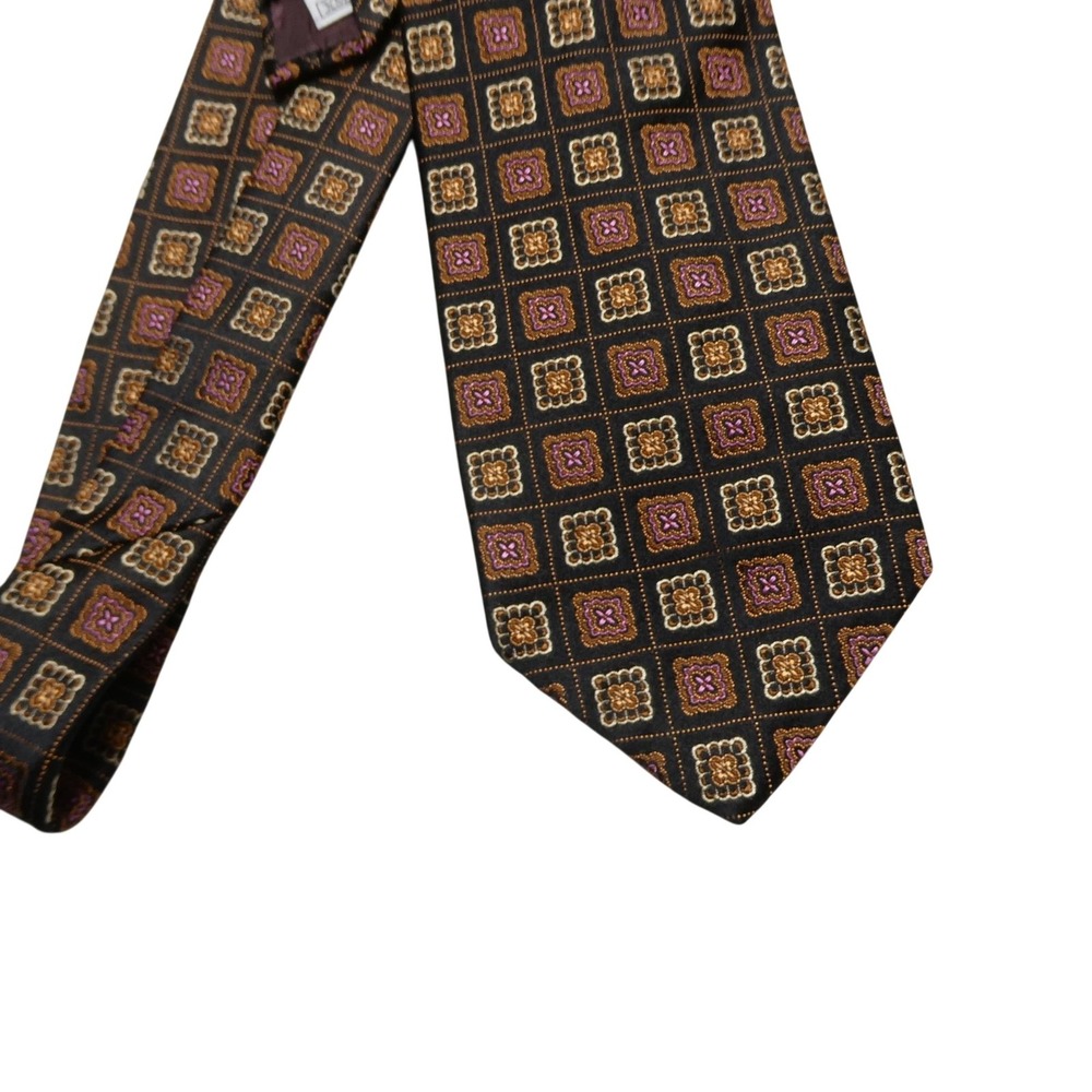 XMI Platinum Tie Mens One Size Black Geometric 100% Silk Woven USA Necktie